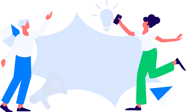 Girl and man doing mobile marketing  Illustration
