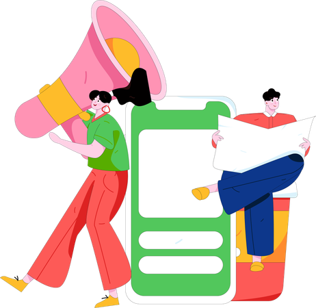 Girl and man doing mobile marketing  Illustration