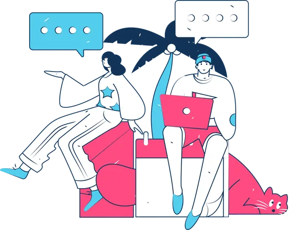 Girl and man doing online chatting  Illustration