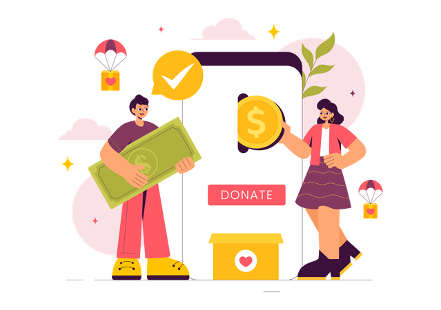 Girl and man doing online donation  Illustration