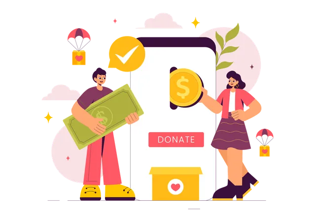 Girl and man doing online donation  Illustration