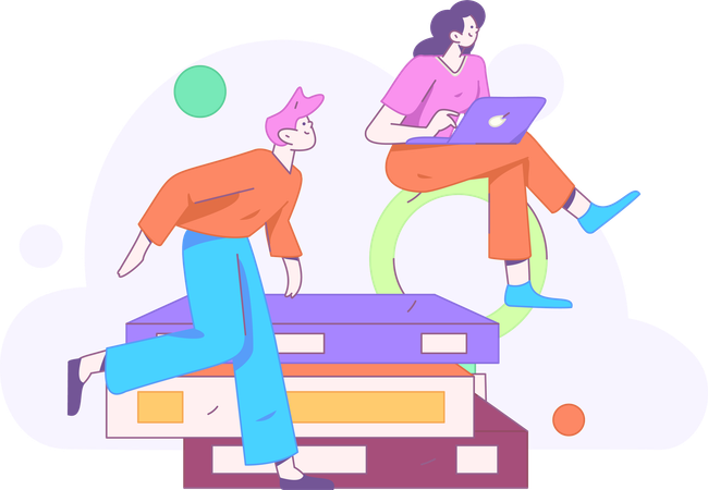 Girl and man doing online learning  Illustration