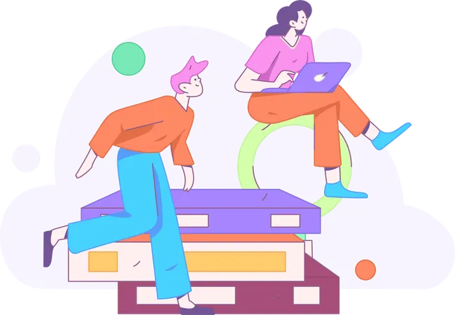 Girl and man doing online learning  Illustration