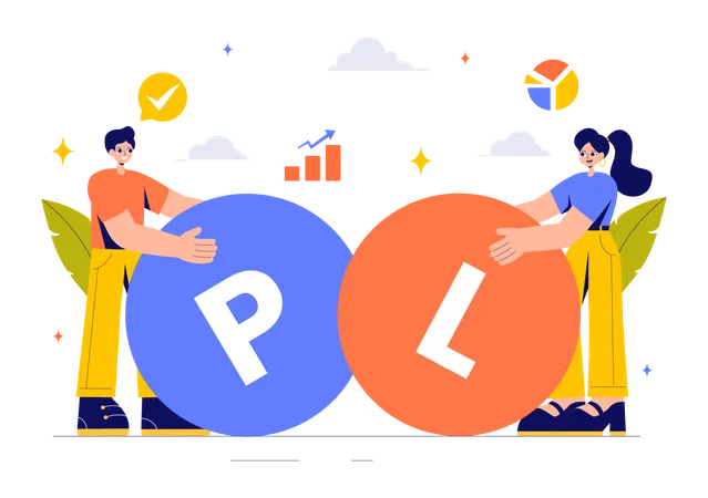 Girl and man doing profit and loss analysis  Illustration