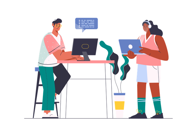 Girl and man doing Programming work  Illustration