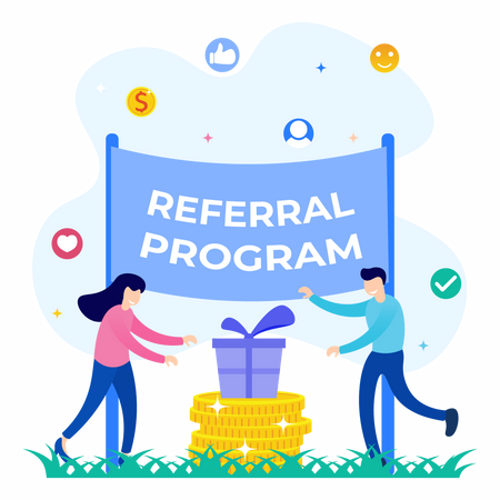 Girl and man doing Referral program  Illustration