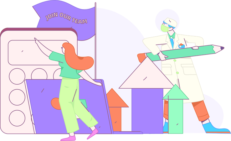 Girl and man doing study growth  Illustration