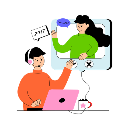 Girl and man doing Video Call  Illustration