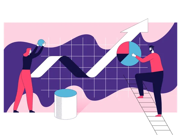 Girl and man doing work on business growth  Illustration