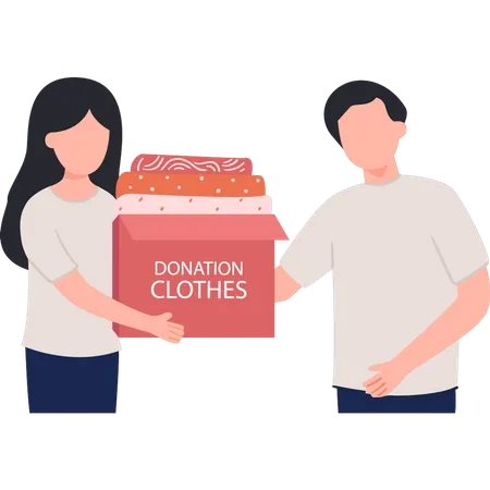 Girl and man donating clothes  Illustration