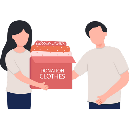 Girl and man donating clothes  Illustration