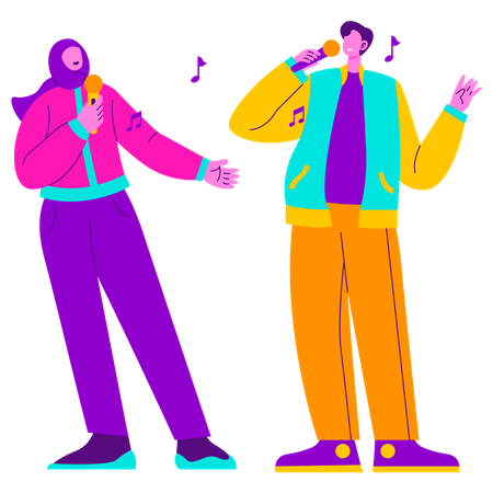 Girl and man enjoying Karaoke  Illustration