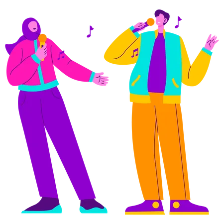 Girl and man enjoying Karaoke  Illustration