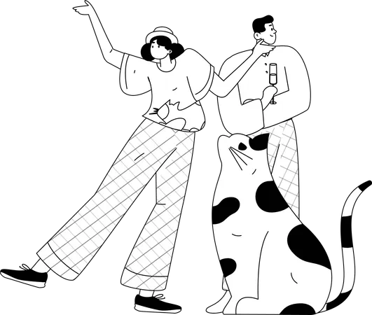 Girl and man enjoying party  Illustration