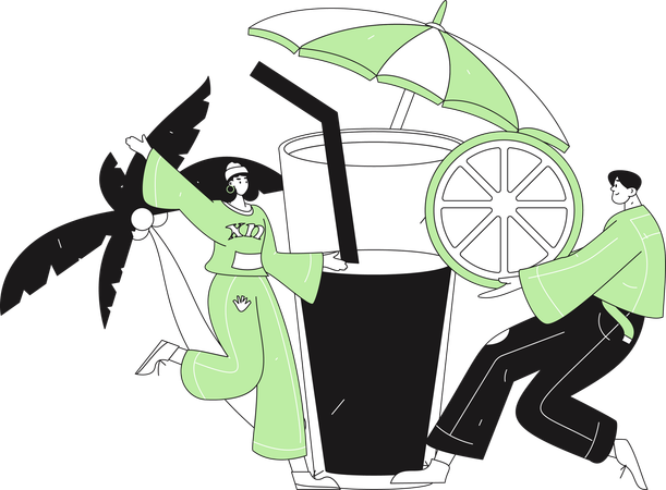 Girl and man enjoying summer drink  Illustration