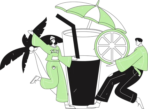 Girl and man enjoying summer drink  Illustration