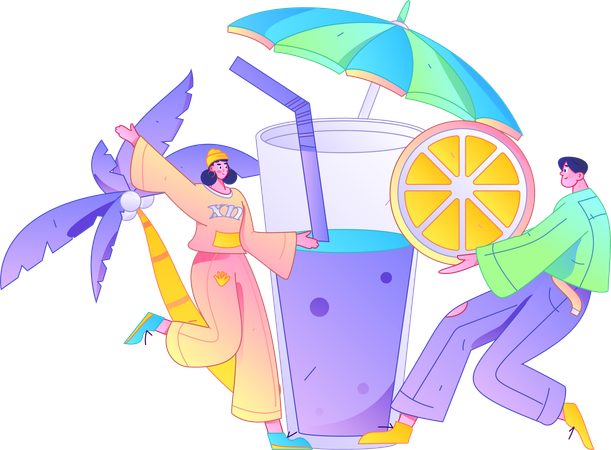 Girl and man enjoying summer drink  Illustration