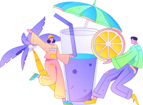 Girl and man enjoying summer drink  Illustration