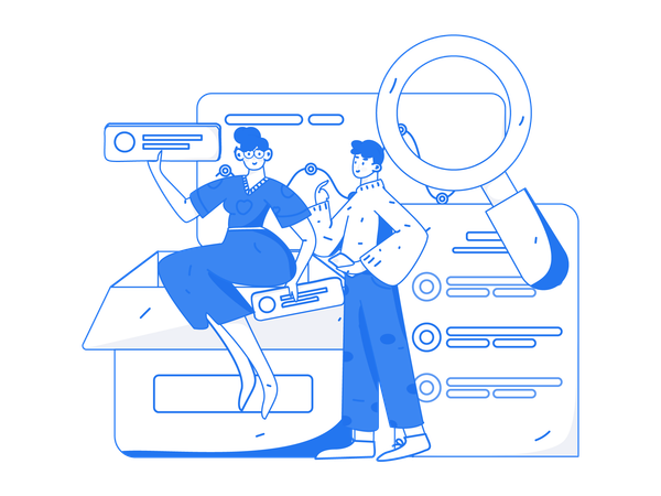 Girl and man finding checklist  Illustration