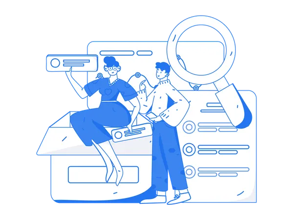 Girl and man finding checklist  Illustration