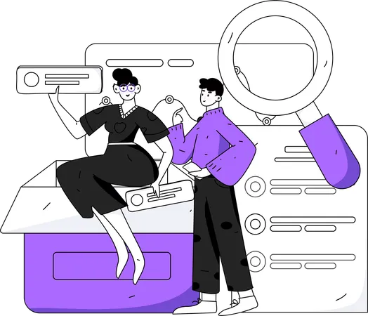 Girl and man finding checklist  Illustration