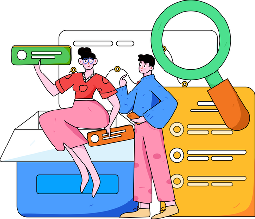 Girl and man finding checklist  Illustration