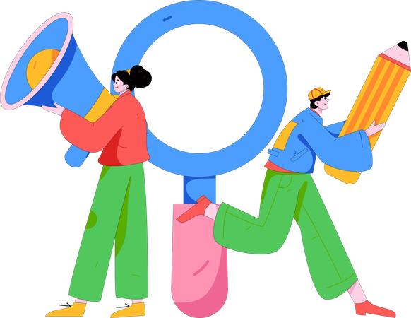 Girl and man finding Employee Details  Illustration