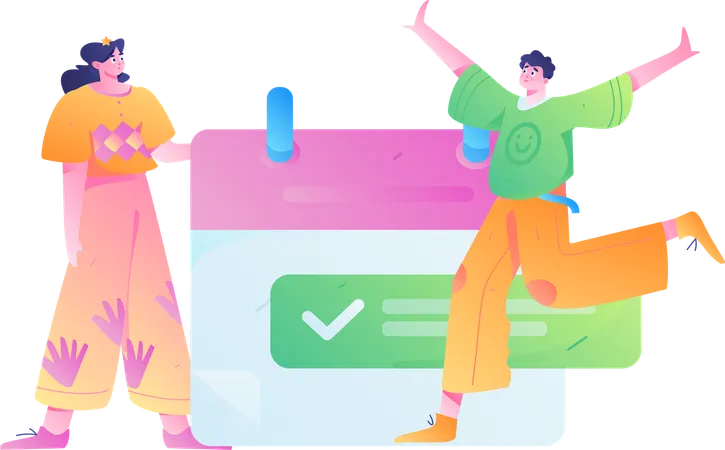 Girl and man getting meeting notification  Illustration