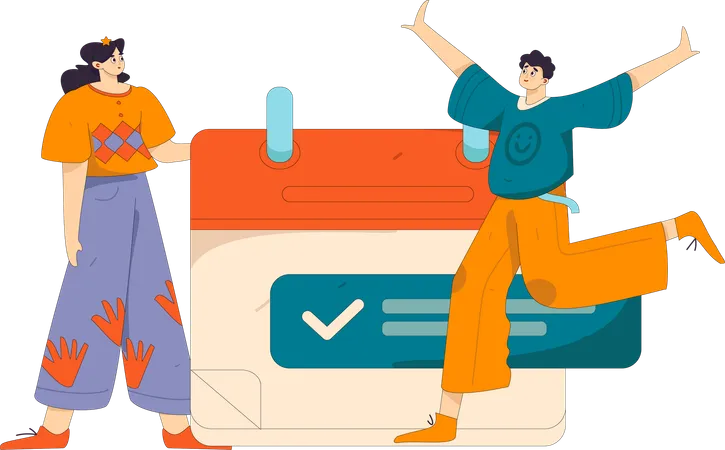 Girl and man getting meeting notification  Illustration