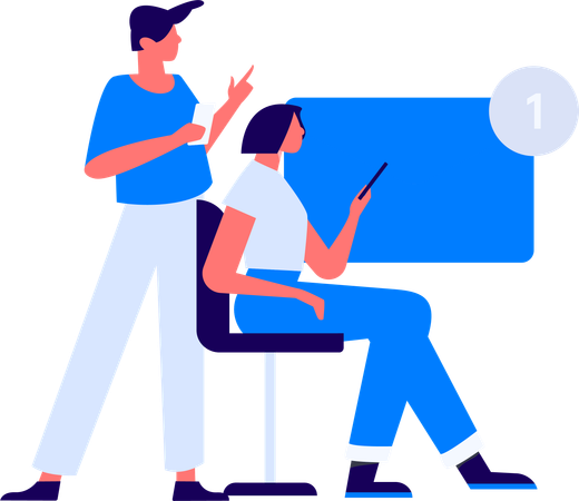 Girl and man getting meeting notification  Illustration