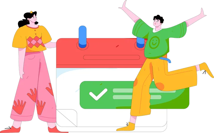 Girl and man getting meeting notification  Illustration