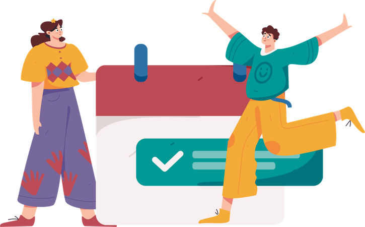 Girl and man getting meeting notification  Illustration