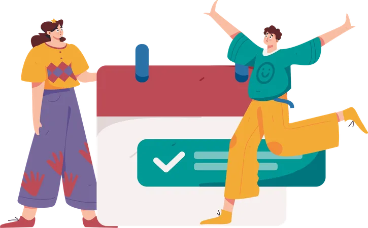 Girl and man getting meeting notification  Illustration