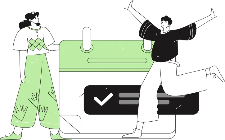 Girl and man getting meeting notification  Illustration