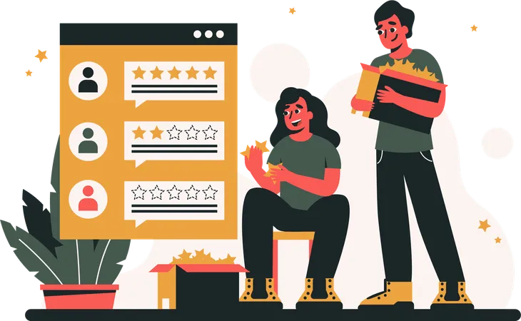 Girl and man giving customer review  Illustration