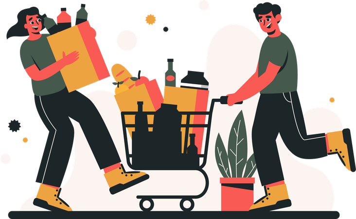 Girl and man going for grocery shopping  Illustration