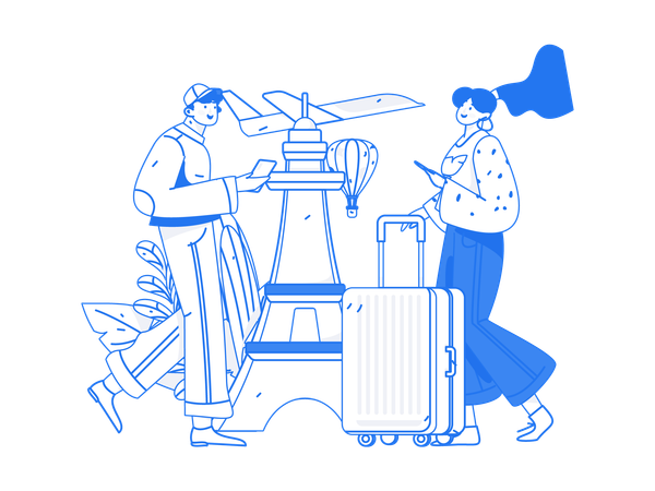 Girl and man going for vacation  Illustration