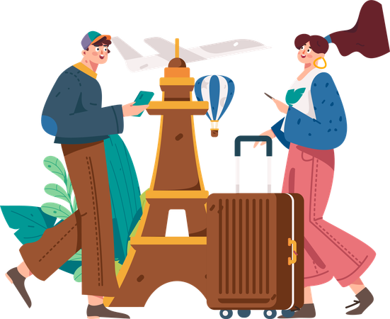 Girl and man going for vacation  Illustration