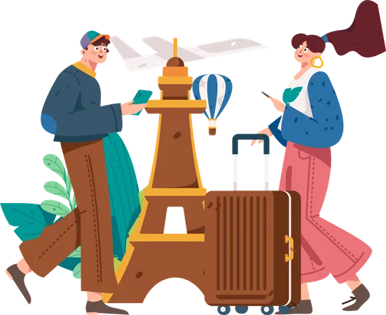 Girl and man going for vacation  Illustration