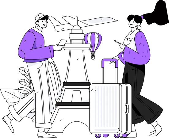 Girl and man going for vacation  Illustration