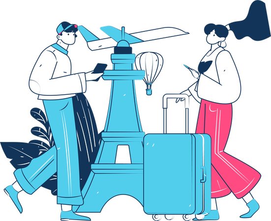 Girl and man going for vacation  Illustration