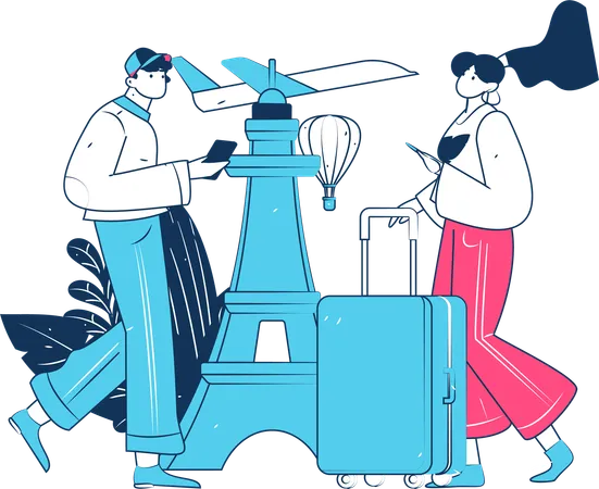 Girl and man going for vacation  Illustration