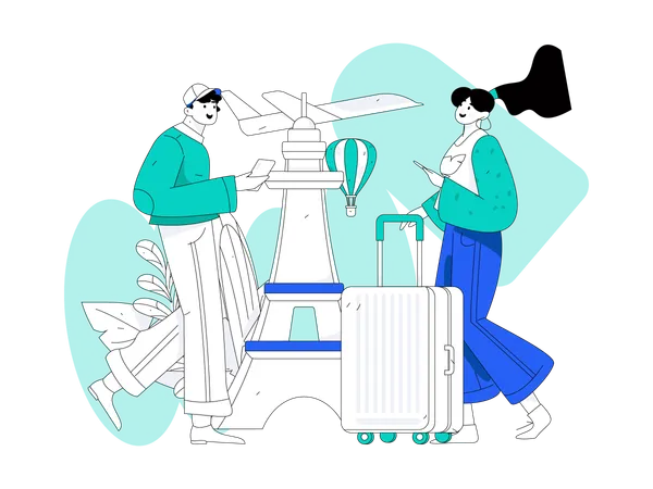 Girl and man going for vacation  Illustration