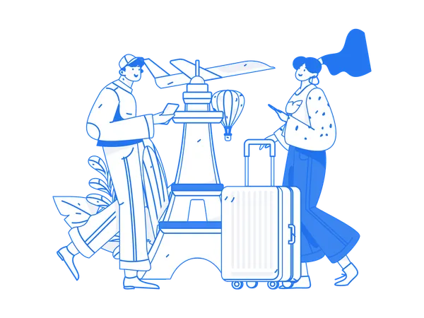 Girl and man going for vacation  Illustration