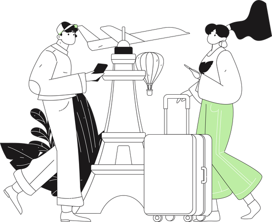 Girl and man going for vacation  Illustration