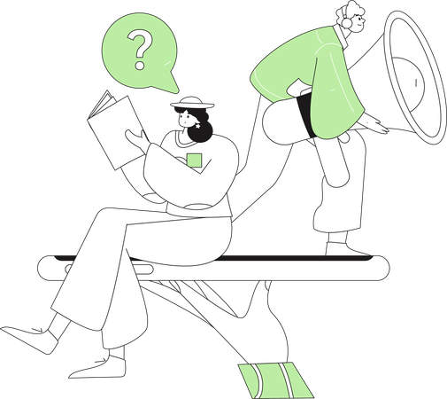 Girl and man having marketing faq  Illustration