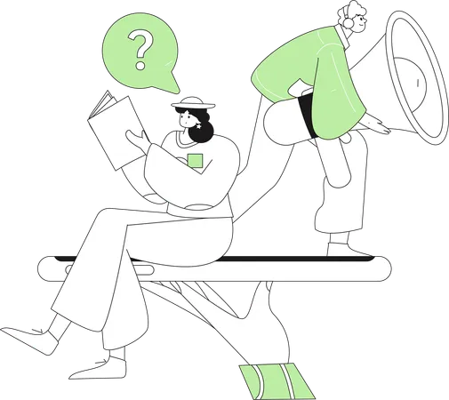 Girl and man having marketing faq  Illustration