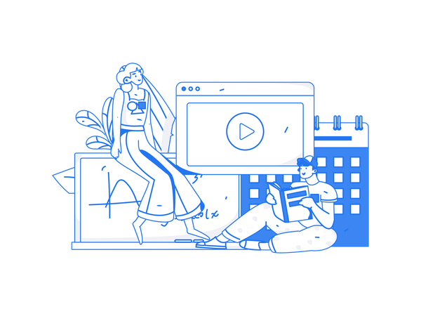 Girl and man learning from Online class  Illustration