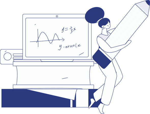 Girl and man learning from Online class  Illustration
