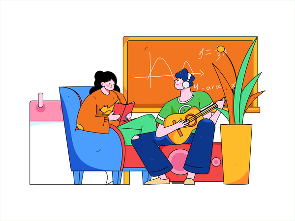 Girl and man learning Math  Illustration